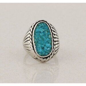 Sterling Silver Crushed Turquoise Ring Men's or Women's Size 7 3/4